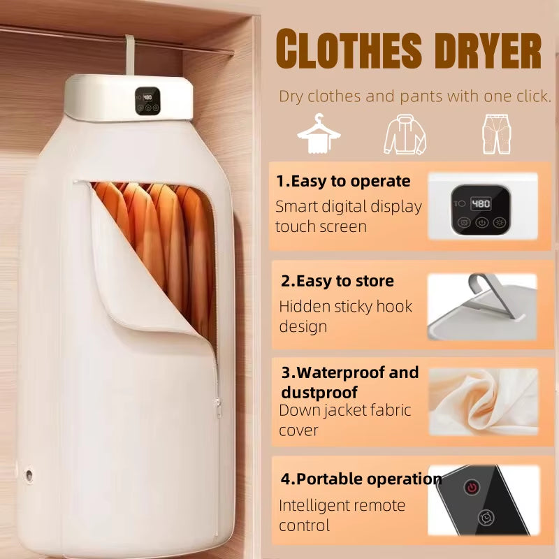Mini Portable Dryer Foldable Electric Dryer Apartment Portable Dryer Travel RVS with Dryer Bag and Time Set Travel Style